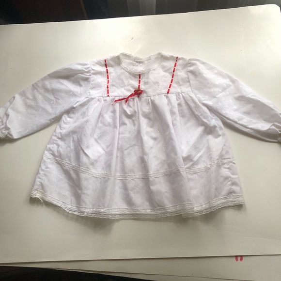 Vintage White Baby Dress with Red Accents - Picture 2 of 9
